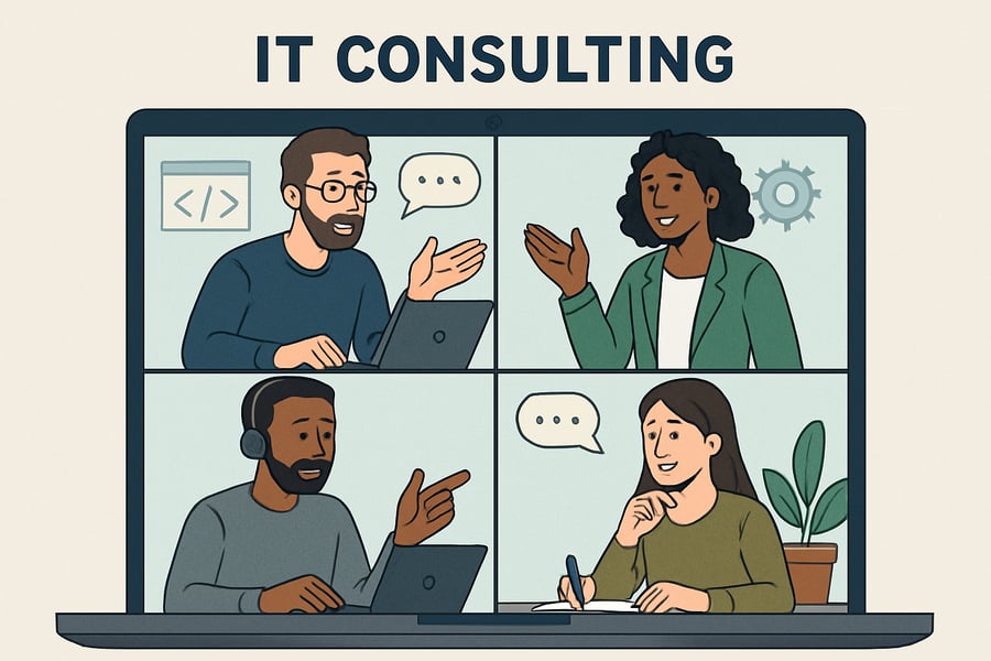 IT consulting team collaborating remotely